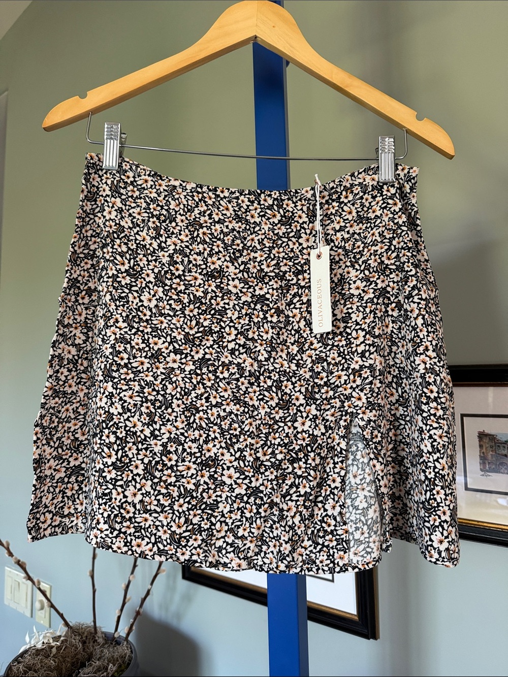 Olivaceous Black Floral Circle Skirt with Cream & Tan Accents
